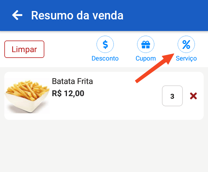 Removendo a taxa de serviço de uma venda