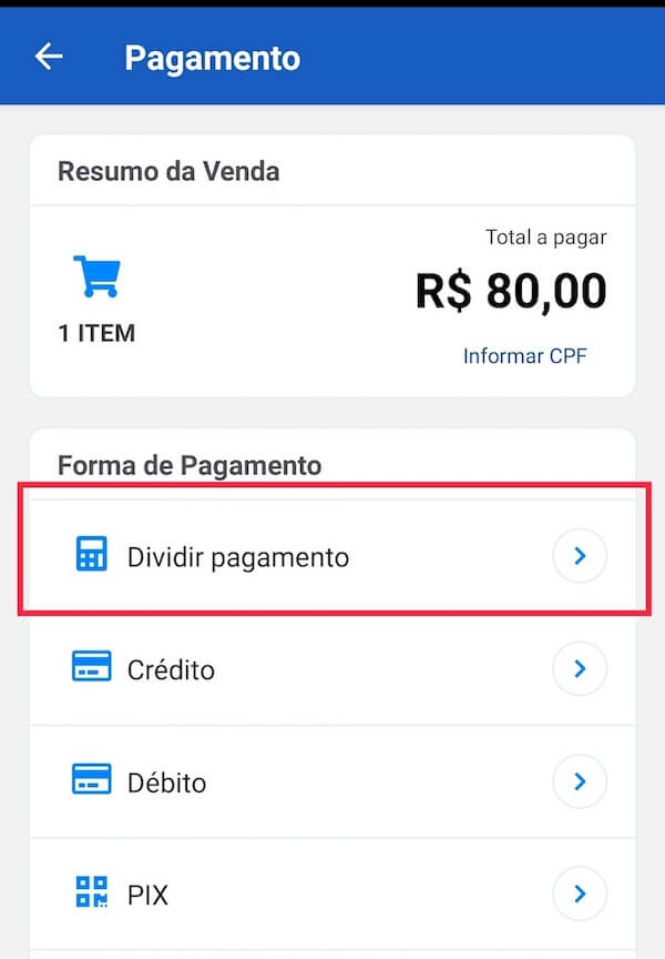 Divisão de pagamento no PDV