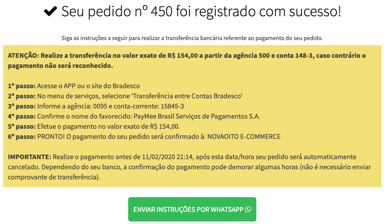 Instruções para transferência bancária