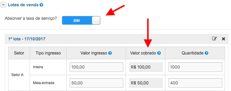 Absorver taxa de serviço