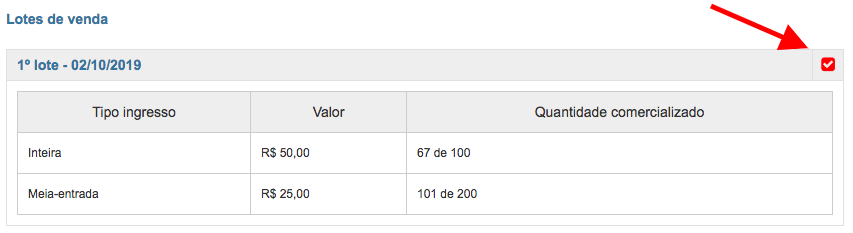 Como encerrar um lote de ingressos