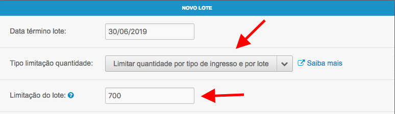 Exemplo de limitação de quantidade por lote