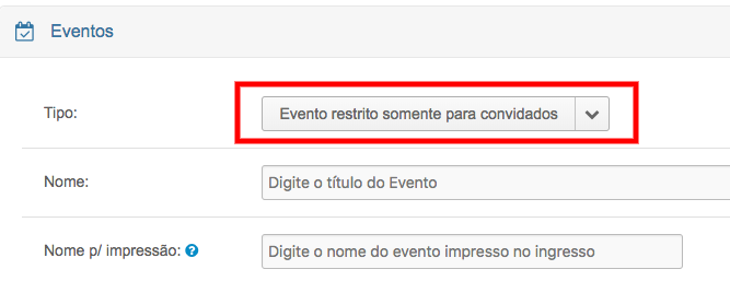 Tipo de evento restrito para convidados