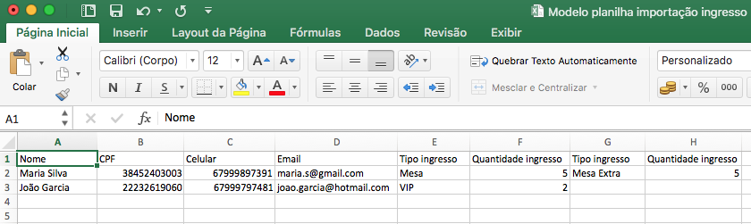 Modelo planilha importação de convidados