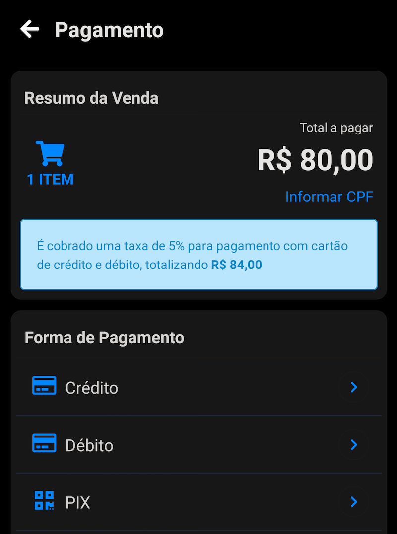 Aviso de cobrança de taxa adicional de cartão