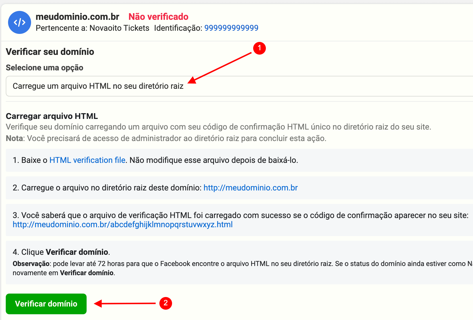 Resolvendo a falha na verificação de domínio